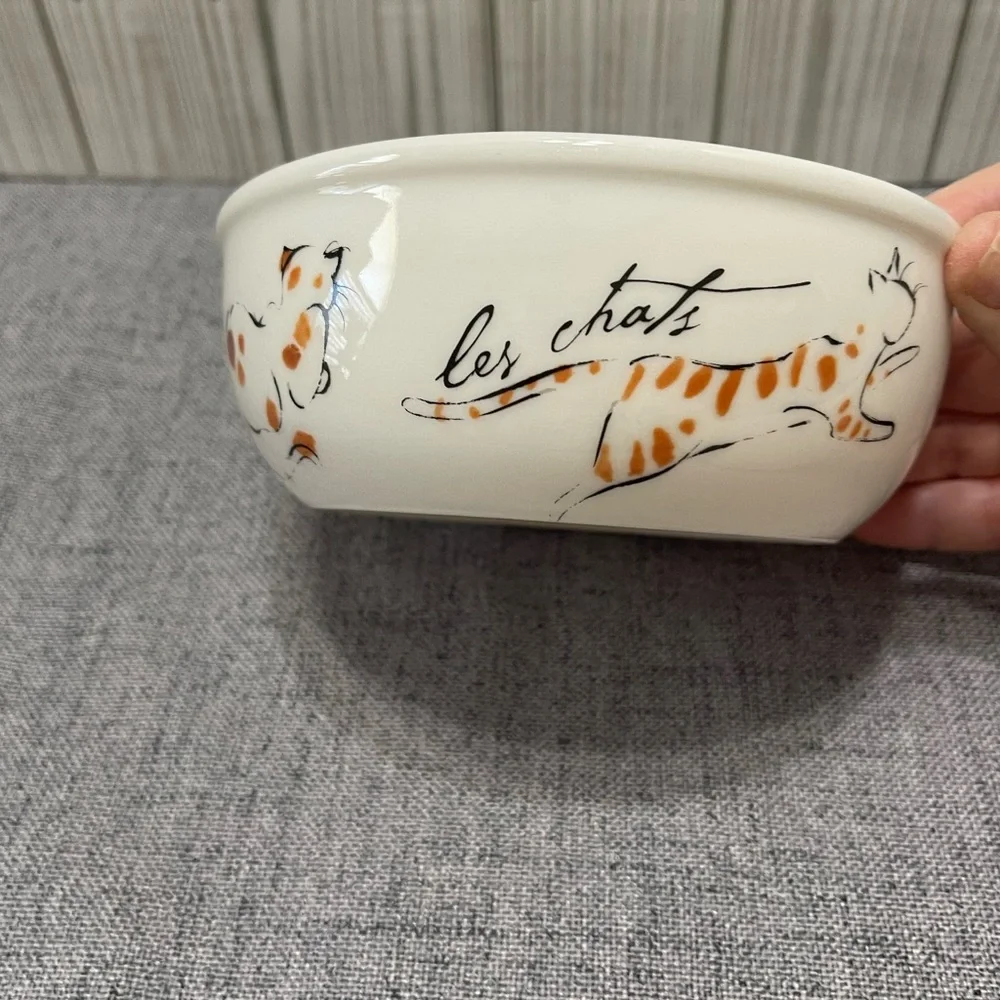 Chalet White Ceramic Bowl with Cat Design